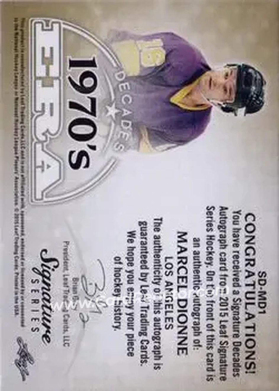 2015 Leaf Signature Series - Signature Decades - Bronze #SD-MD1 - Marcel Dionne - Los Angeles Kings - Back