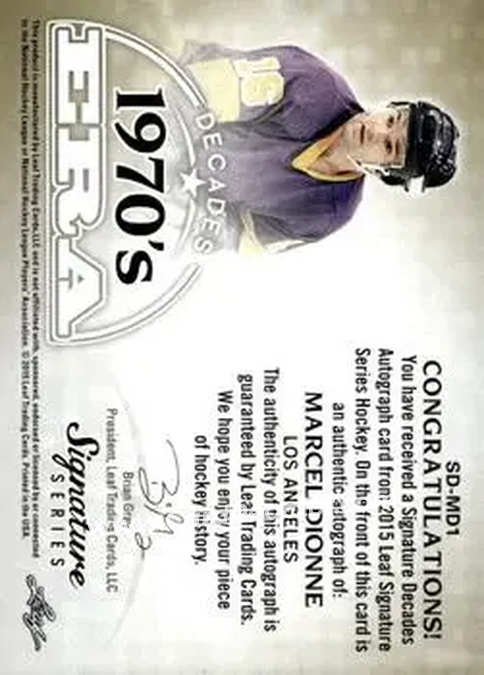 2015 Leaf Signature Series - Signature Decades - Gray #SD-MD1 - Marcel Dionne - Los Angeles Kings - Back