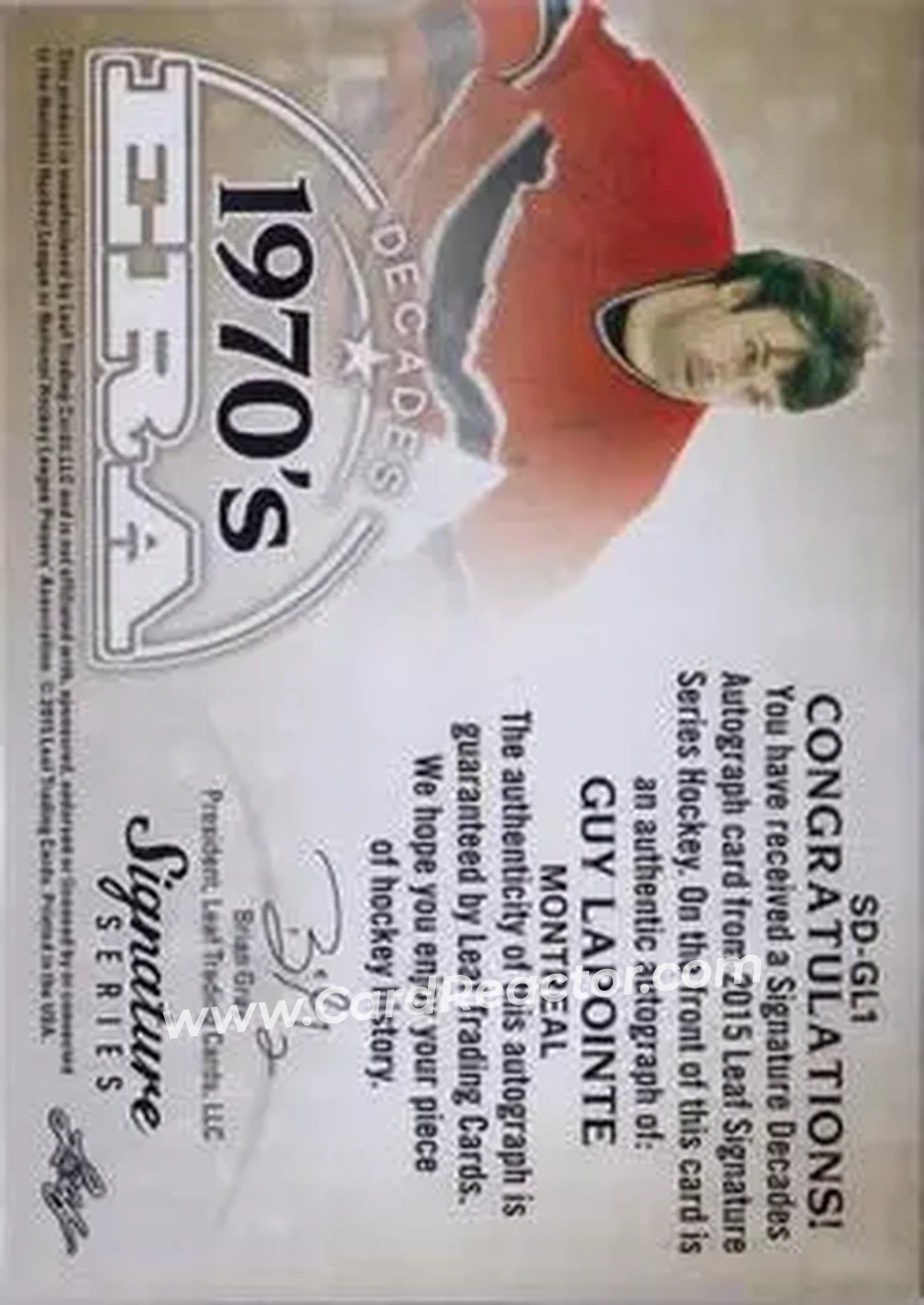 2015 Leaf Signature Series - Signature Decades - Red #SD-GL1 - Guy Lapointe - Montreal Canadiens - Back