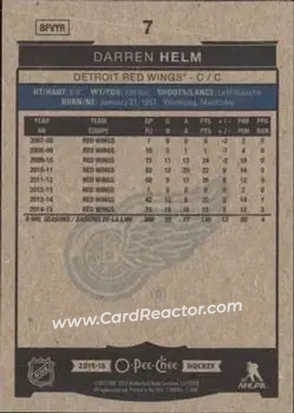 2015-16 O-Pee-Chee #7 - Darren Helm - Detroit Red Wings - Back 2015-16 O-Pee-Chee #7 - Darren Helm - Detroit Red Wings - Back