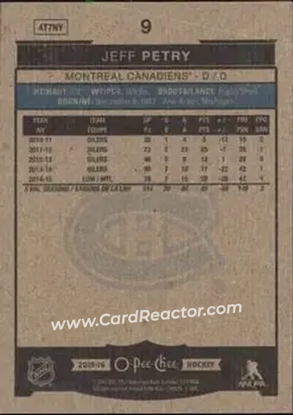 2015-16 O-Pee-Chee #9 - Jeff Petry - Montreal Canadiens - Back