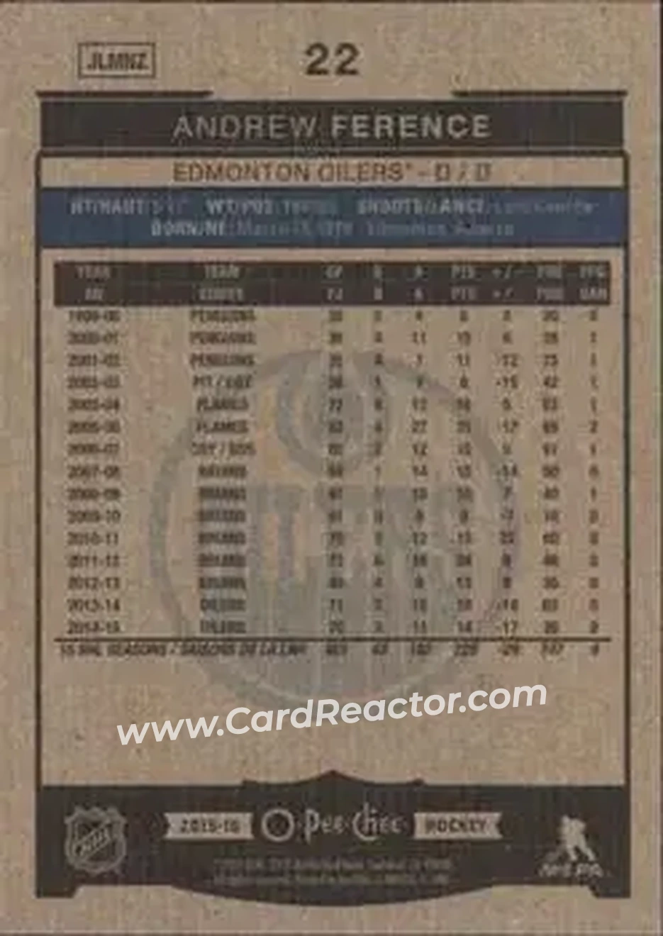 2015-16 O-Pee-Chee #22 - Andrew Ference - Edmonton Oilers - Back