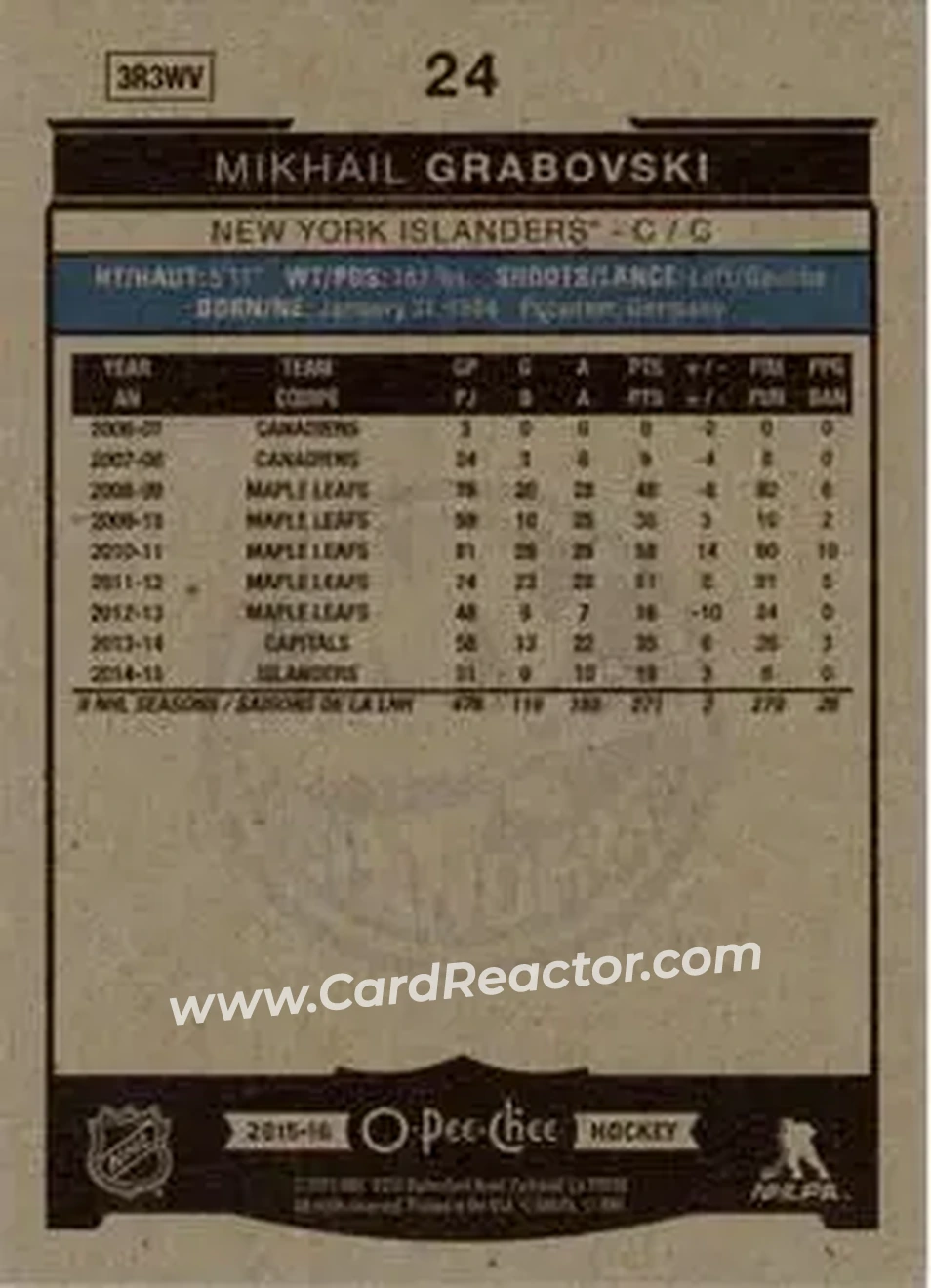 2015-16 O-Pee-Chee #24 - Mikhail Grabovski - New York Islanders - Back