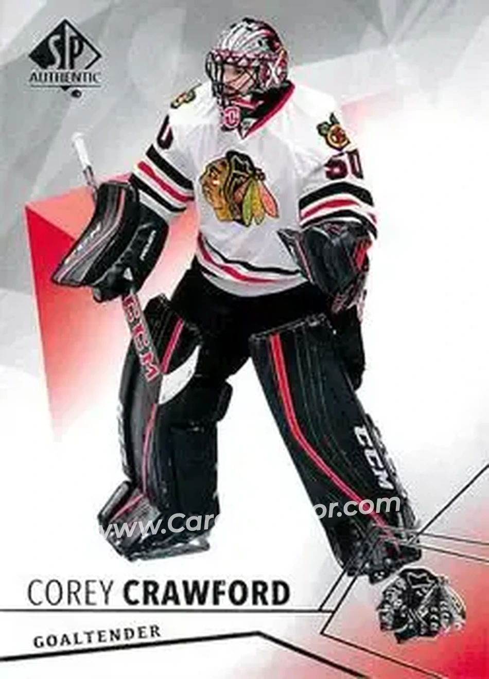 2015-16 SP Authentic #19 - Corey Crawford - Chicago Blackhawks - Front 2015-16 SP Authentic #19 - Corey Crawford - Chicago Blackhawks - Front