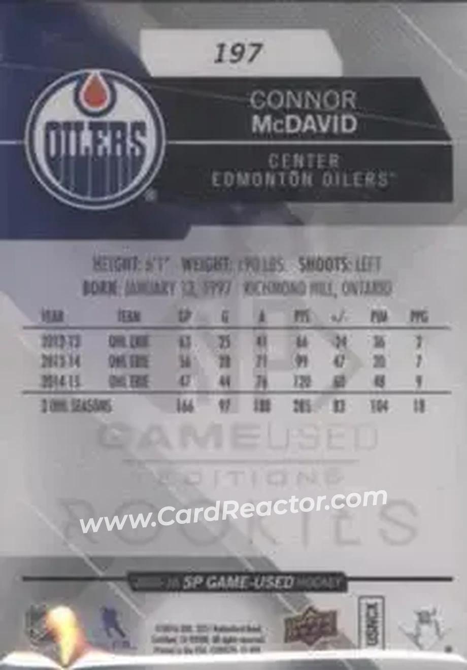 2015-16 SP Game Used #197 - Connor McDavid - Edmonton Oilers - Back