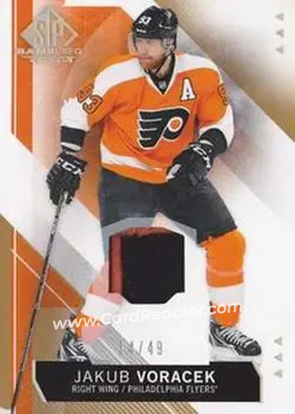 2015-16 SP Game Used - Gold Spectrum Prime Jersey #3 - Jakub Voracek - Philadelphia Flyers - Front 2015-16 SP Game Used - Gold Spectrum Prime Jersey #3 - Jakub Voracek - Philadelphia Flyers - Front