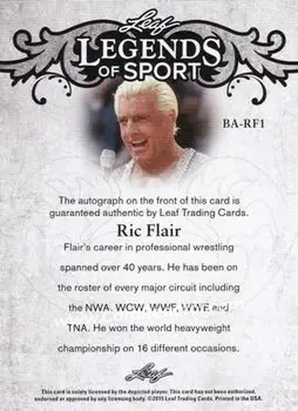 2015 Leaf Legends of Sport #BA-RF1 - Ric Flair - Back
