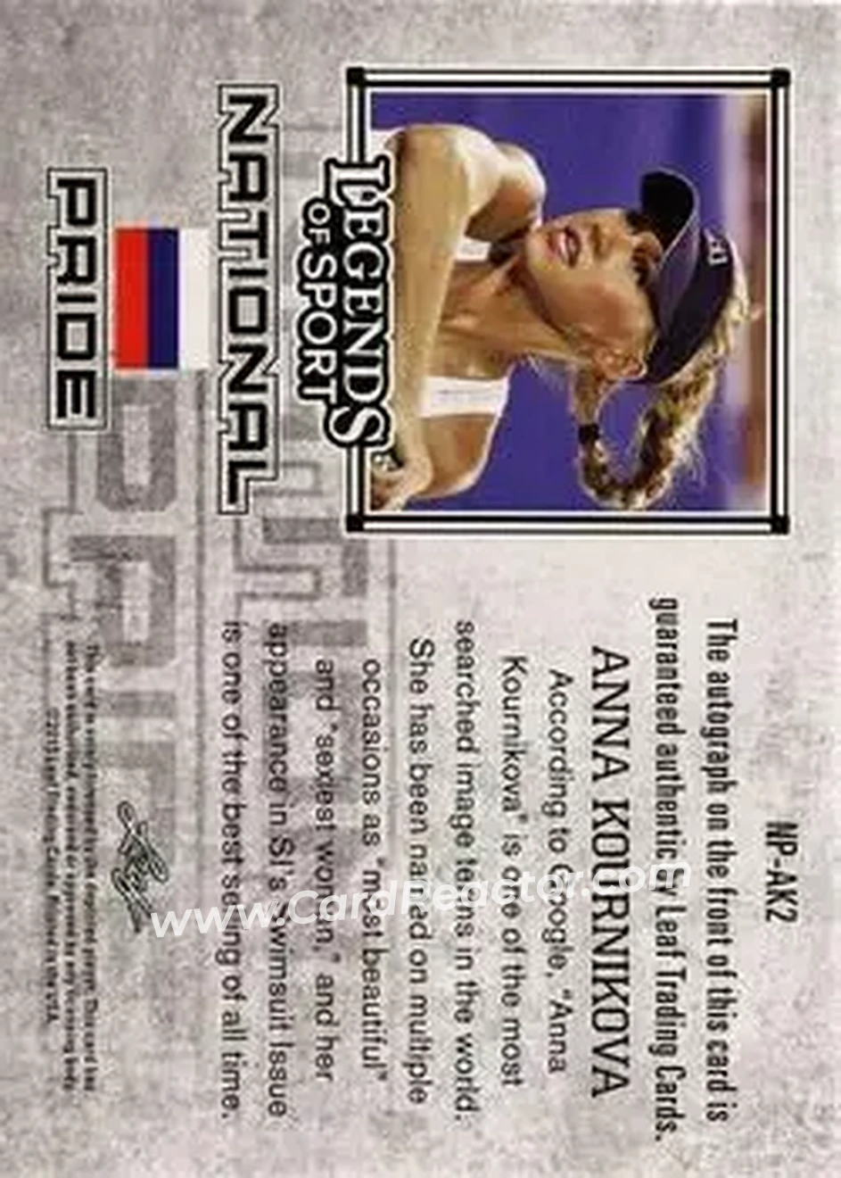 2015 Leaf Legends of Sport - National Pride Autographs - Bronze Foil #NP-AK2 - Anna Kournikova - Back 2015 Leaf Legends of Sport - National Pride Autographs - Bronze Foil #NP-AK2 - Anna Kournikova - Back