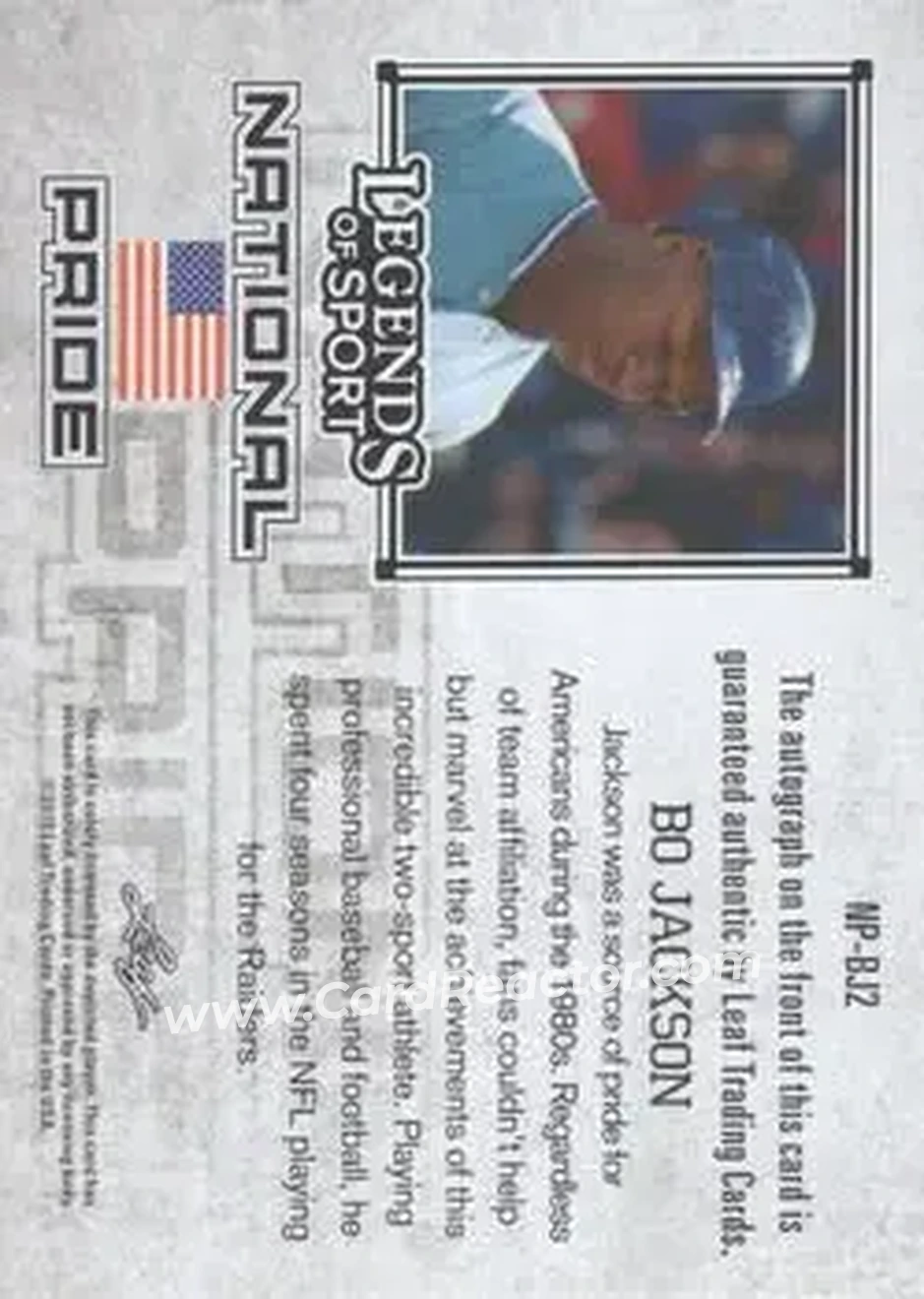 2015 Leaf Legends of Sport - National Pride Autographs - Bronze Foil #NP-BJ2 - Bo Jackson - Kansas City Royals - Back 2015 Leaf Legends of Sport - National Pride Autographs - Bronze Foil #NP-BJ2 - Bo Jackson - Kansas City Royals - Back