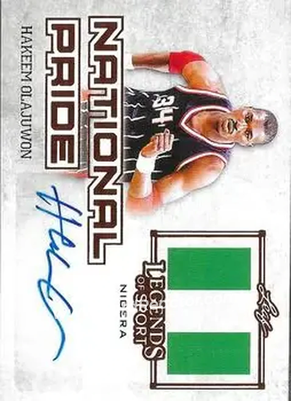 2015 Leaf Legends of Sport - National Pride Autographs - Bronze Foil #NP-HO1 - Hakeem Olajuwon - Houston Rockets - Front 2015 Leaf Legends of Sport - National Pride Autographs - Bronze Foil #NP-HO1 - Hakeem Olajuwon - Houston Rockets - Front