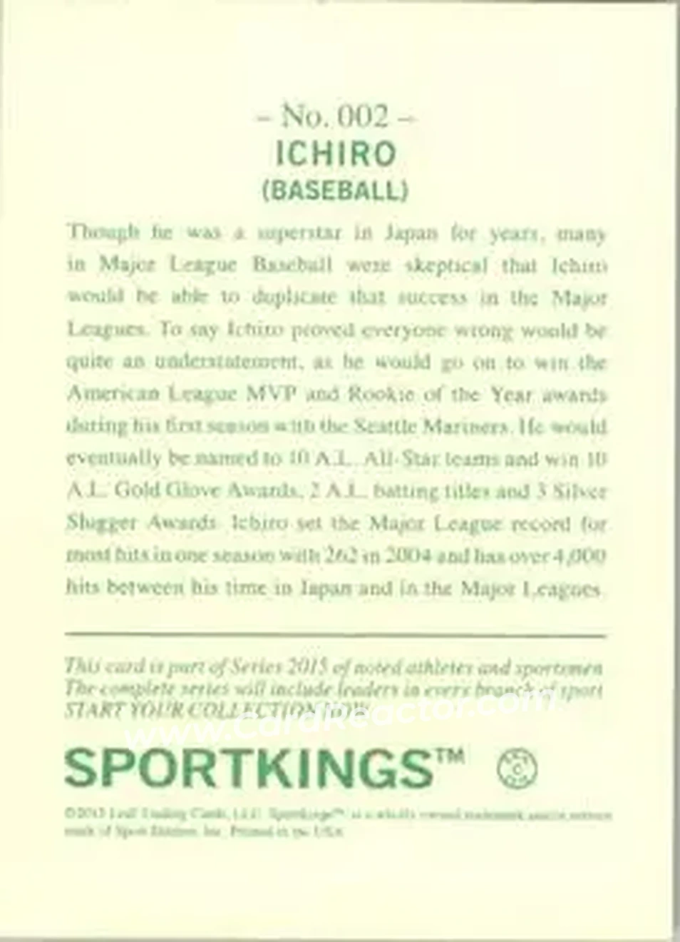 2015 Leaf Sportkings #002 - Ichiro - Back 2015 Leaf Sportkings #002 - Ichiro - Back