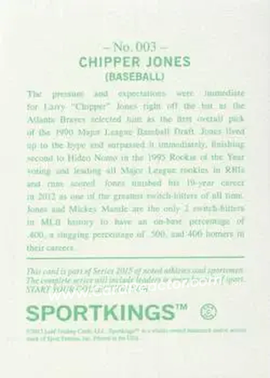 2015 Leaf Sportkings #003 - Chipper Jones - Back