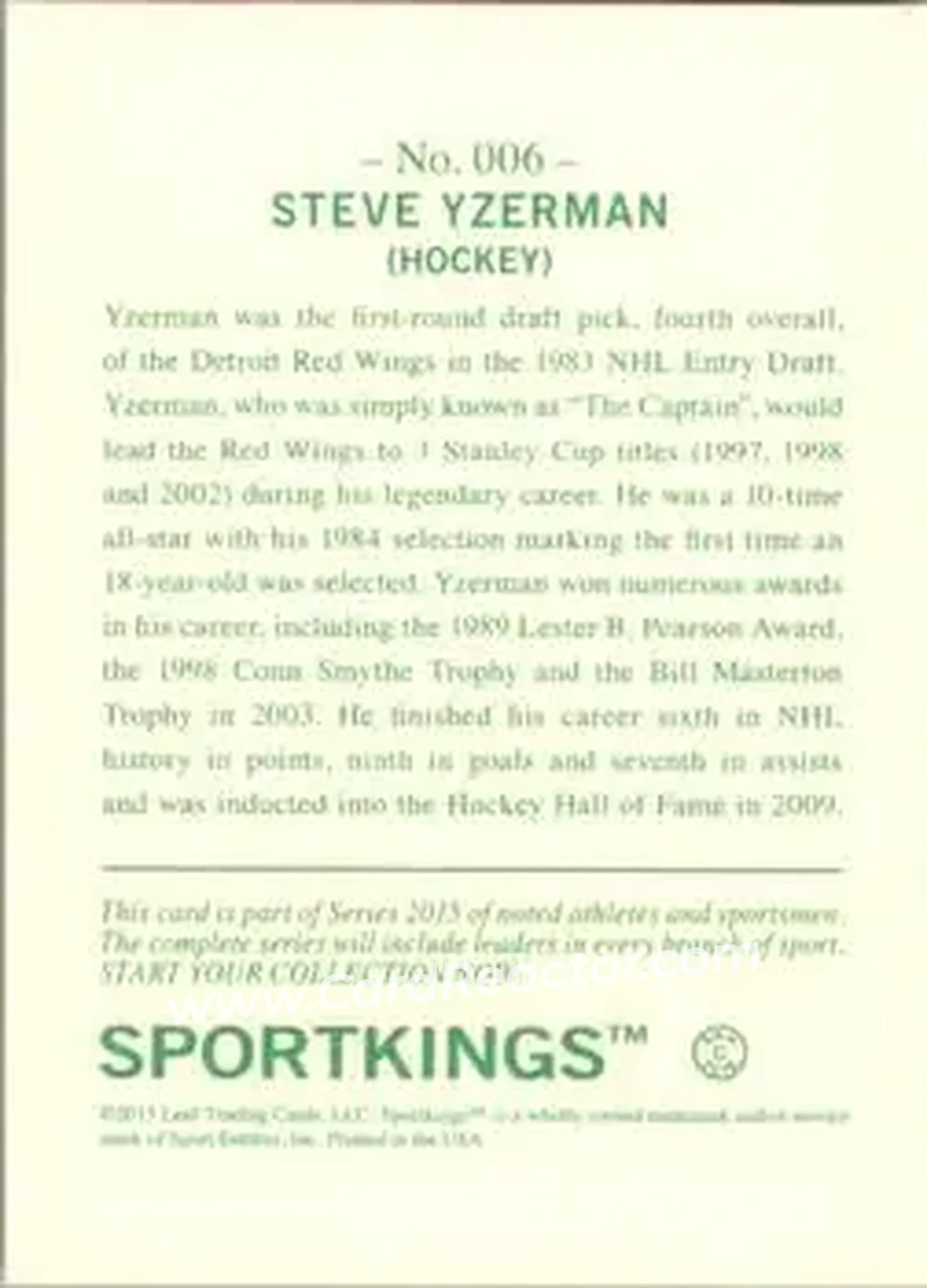 2015 Leaf Sportkings #006 - Steve Yzerman - Back 2015 Leaf Sportkings #006 - Steve Yzerman - Back