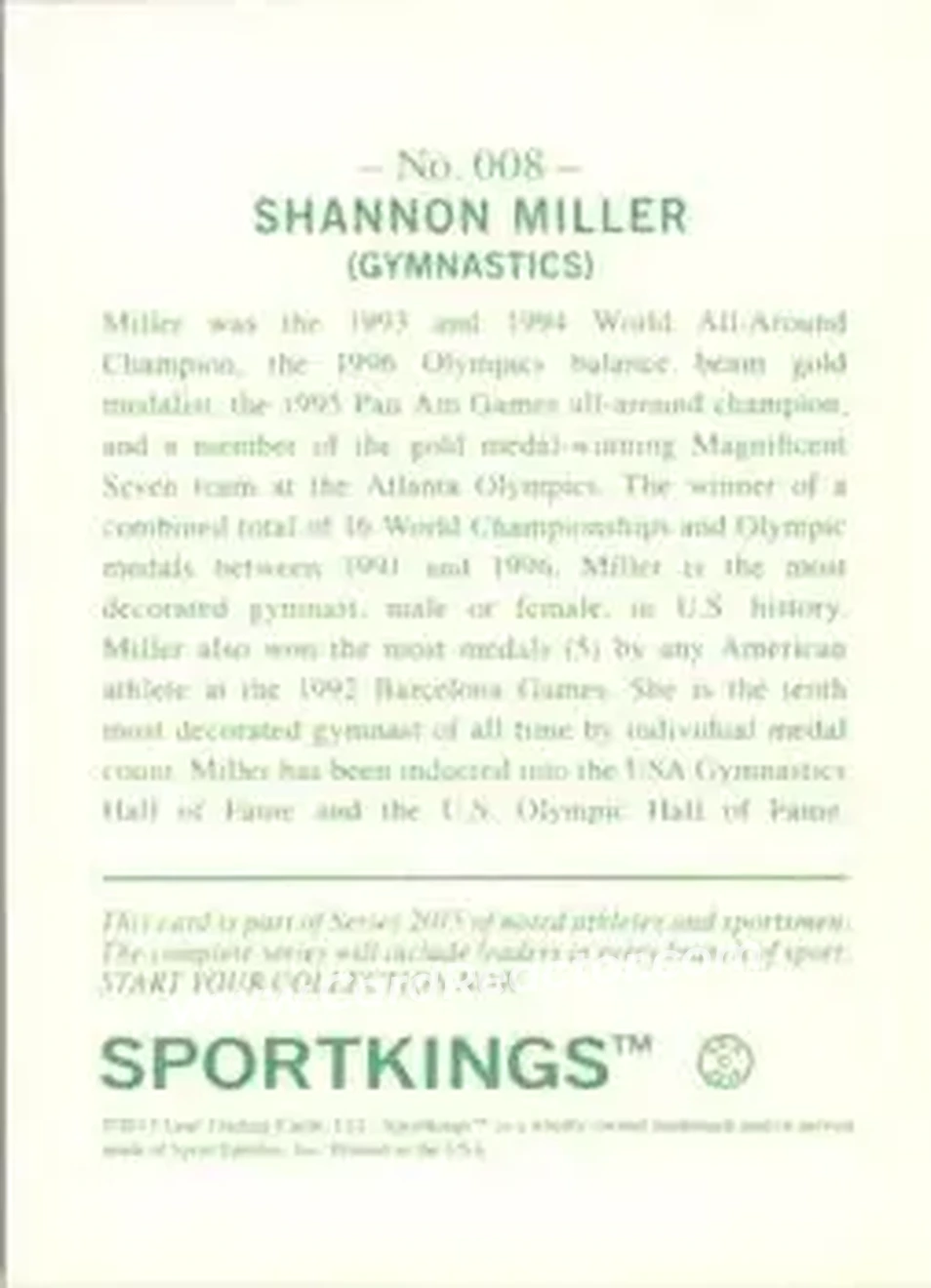 2015 Leaf Sportkings #008 - Shannon Miller - Back