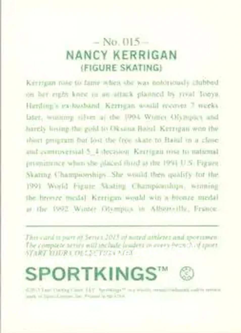 2015 Leaf Sportkings #015 - Nancy Kerrigan - Back