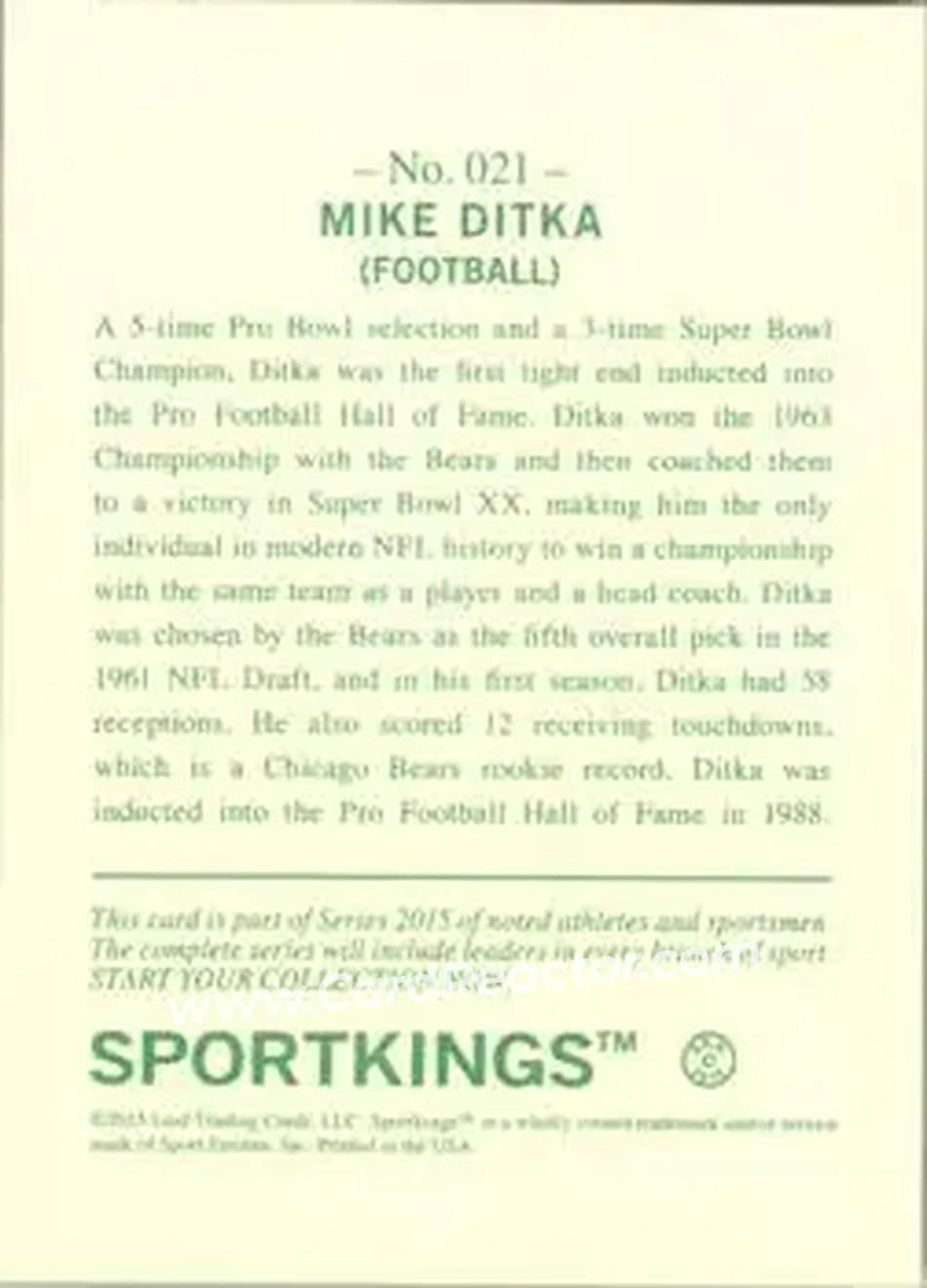 2015 Leaf Sportkings #021 - Mike Ditka - Back
