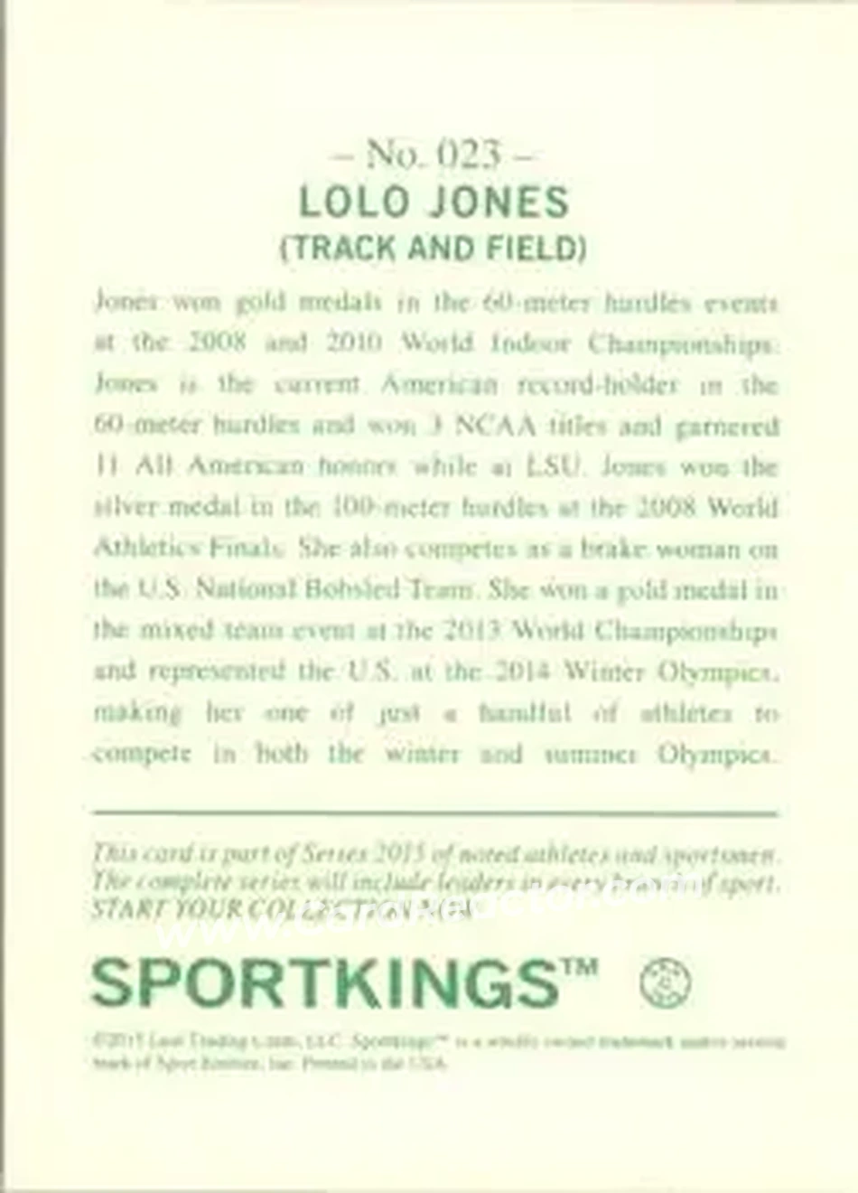 2015 Leaf Sportkings #023 - Lolo Jones - Back