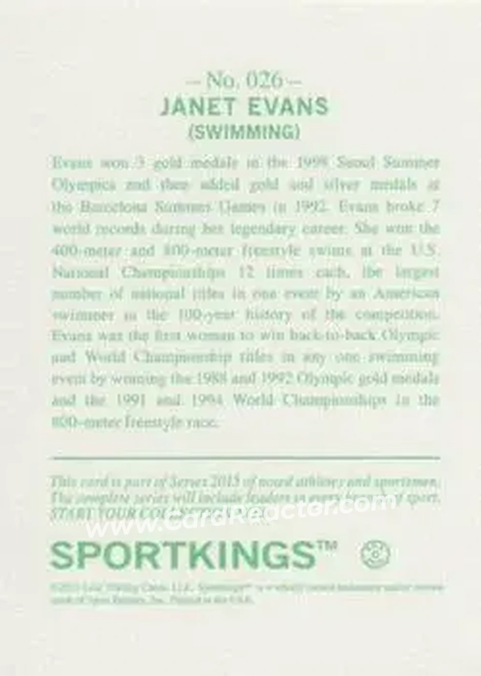 2015 Leaf Sportkings #026 - Janet Evans - Back
