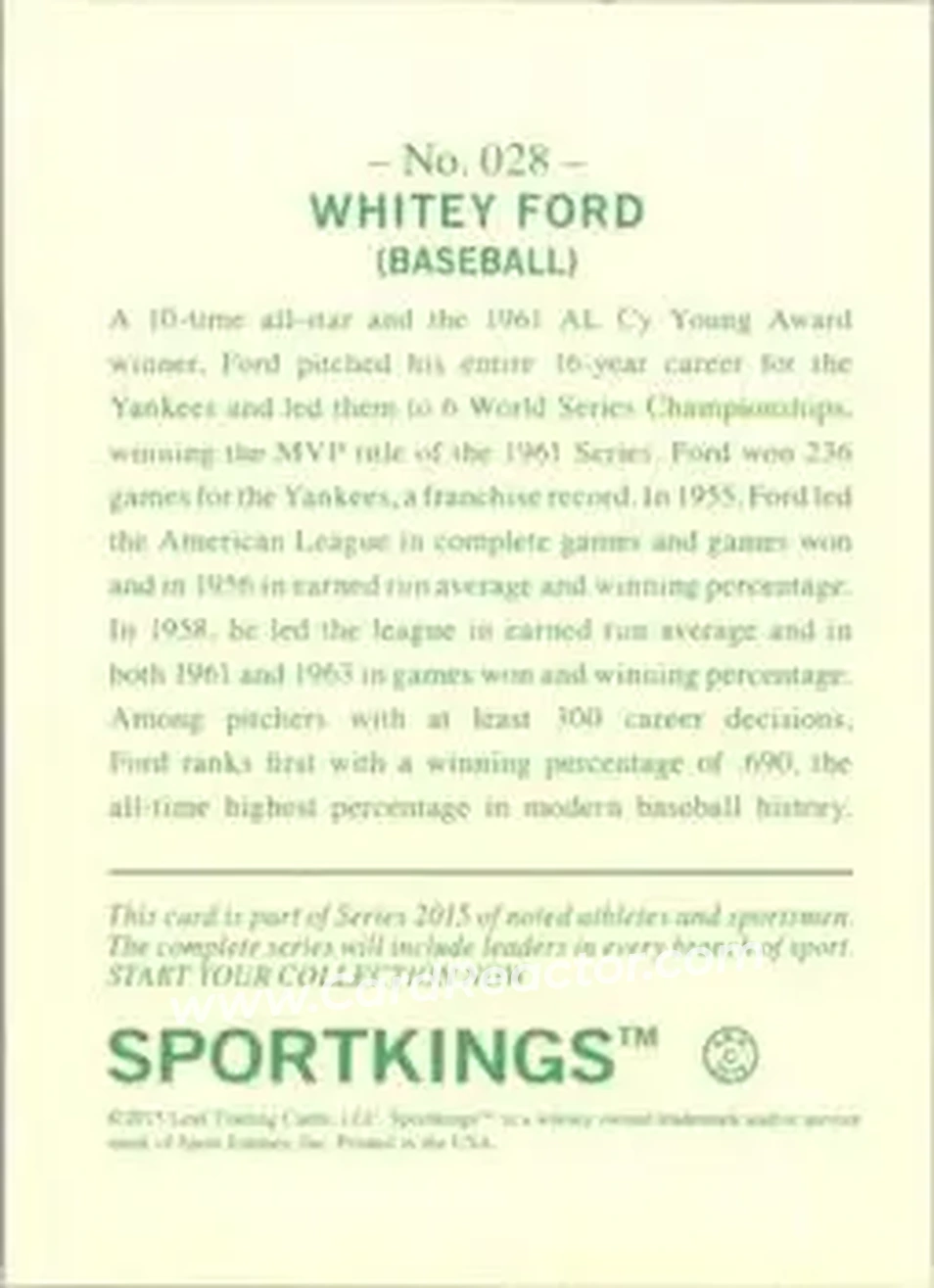 2015 Leaf Sportkings #028 - Ed "Whitey" Ford - Back