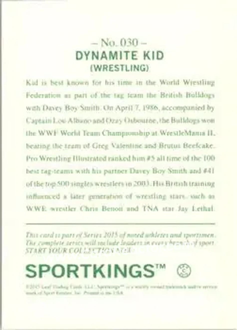 2015 Leaf Sportkings #030 - Dynamite Kid - Back
