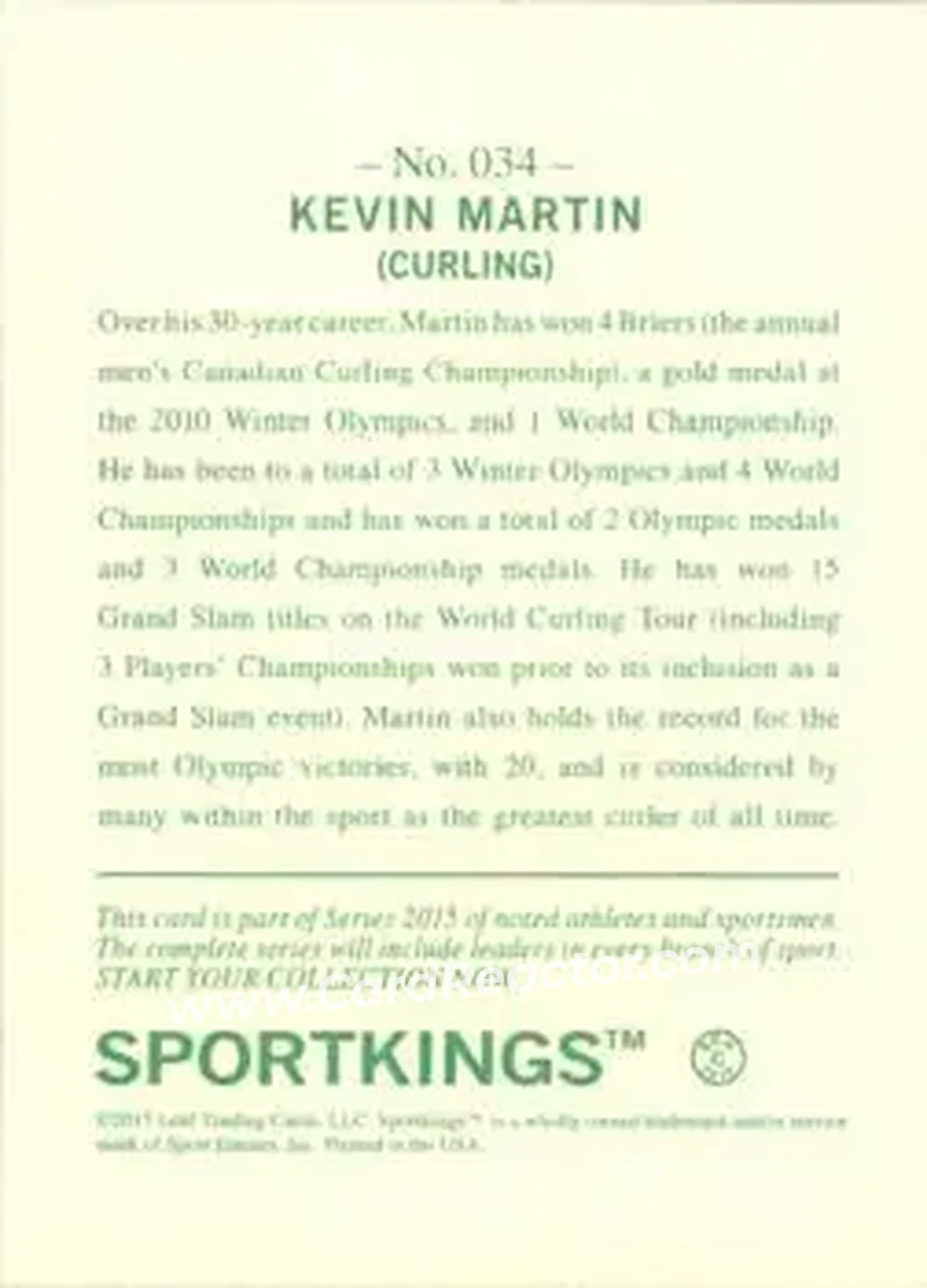 2015 Leaf Sportkings #034 - Kevin Martin - Canada - Back