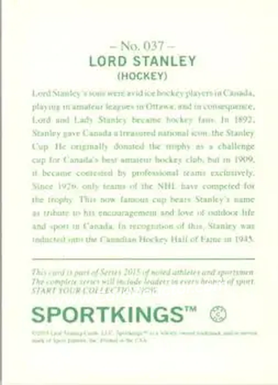 2015 Leaf Sportkings #037 - Lord Stanley - Back