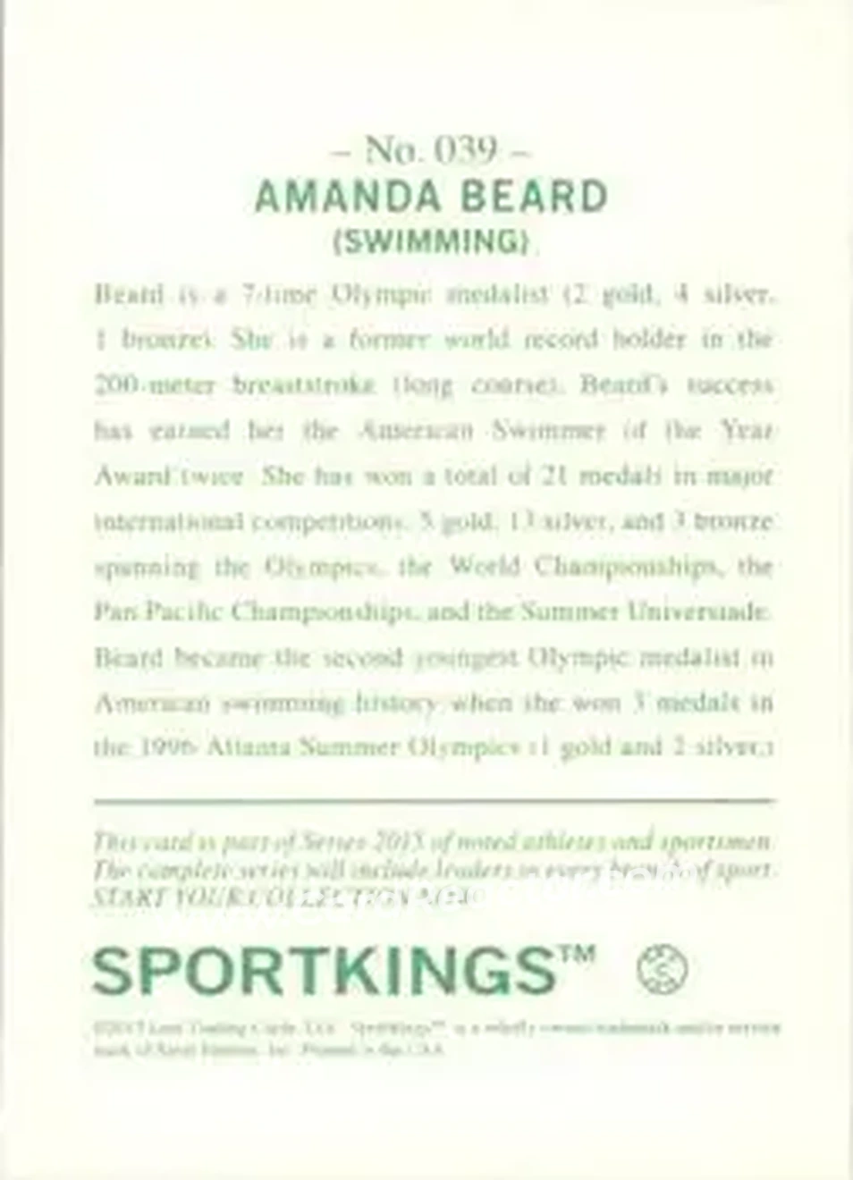 2015 Leaf Sportkings #039 - Amanda Beard - Back