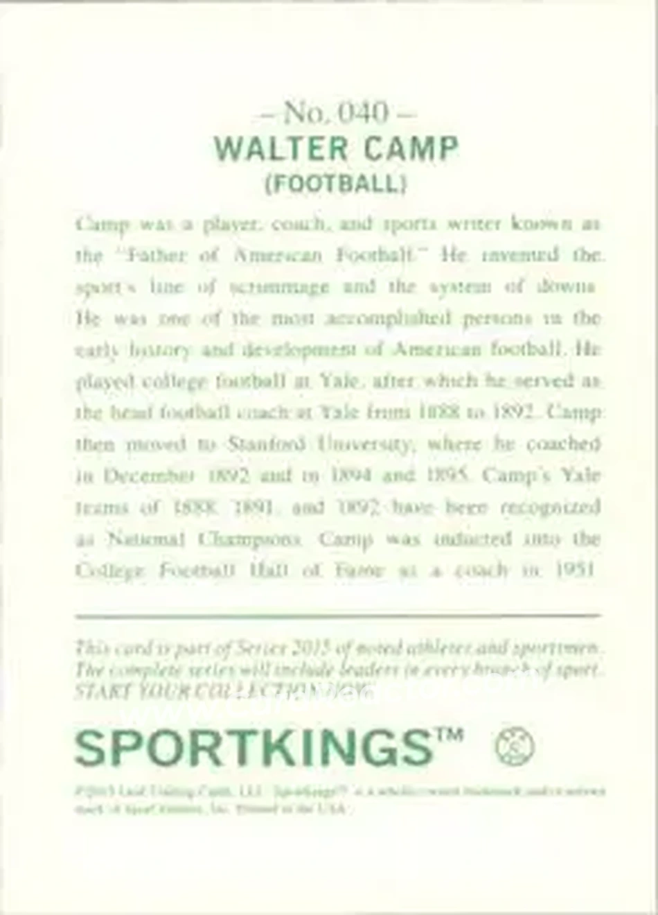 2015 Leaf Sportkings #040 - Walter Camp - Back