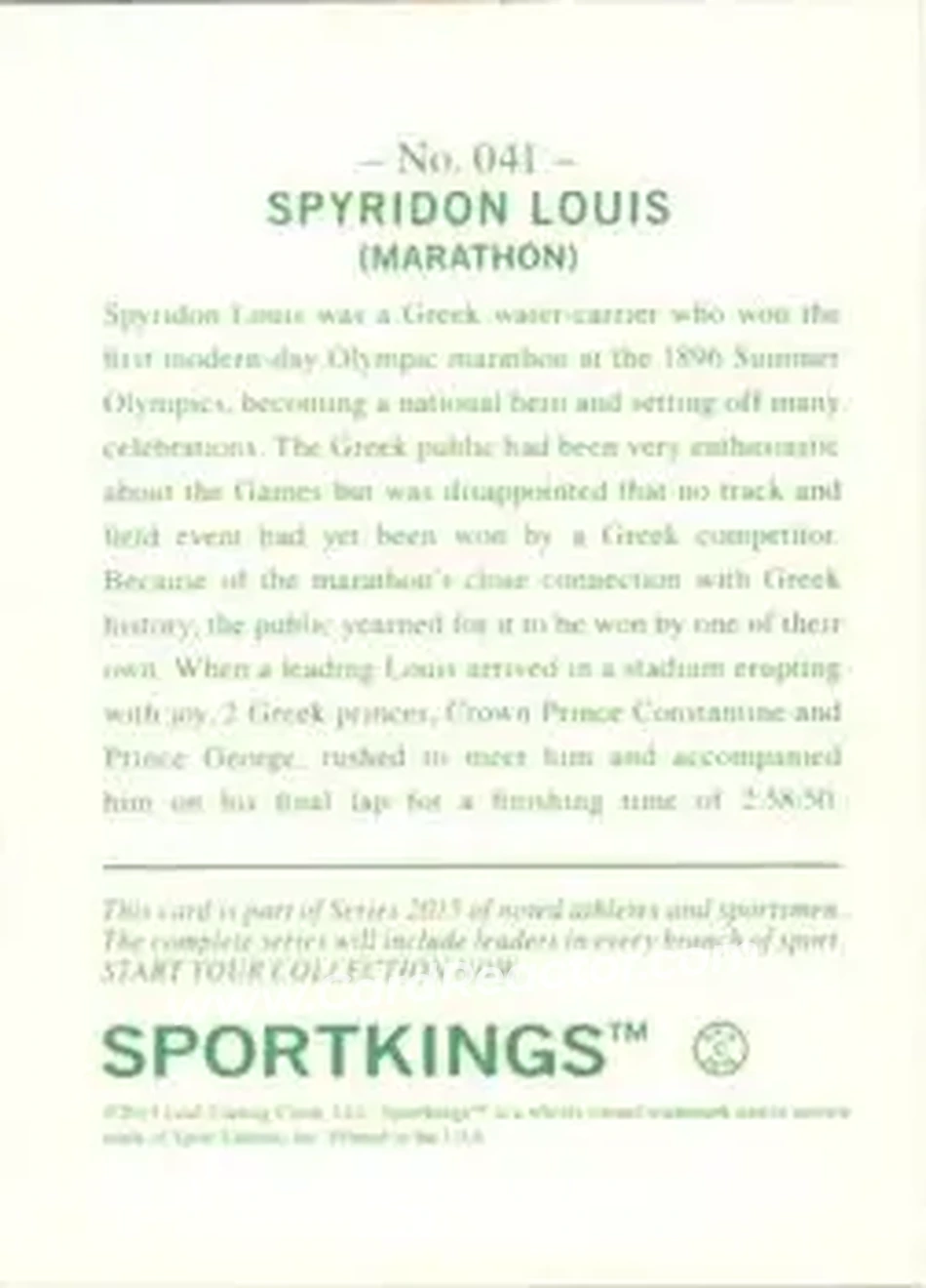 2015 Leaf Sportkings #041 - Spyridon Louis - Back
