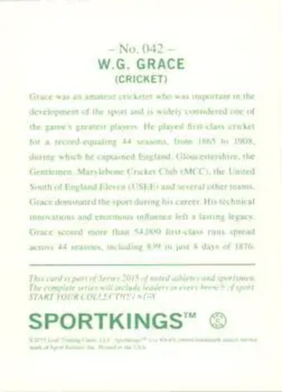 2015 Leaf Sportkings #042 - W.G. Grace - England - Back