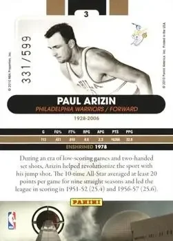 Back of Paul Arizin