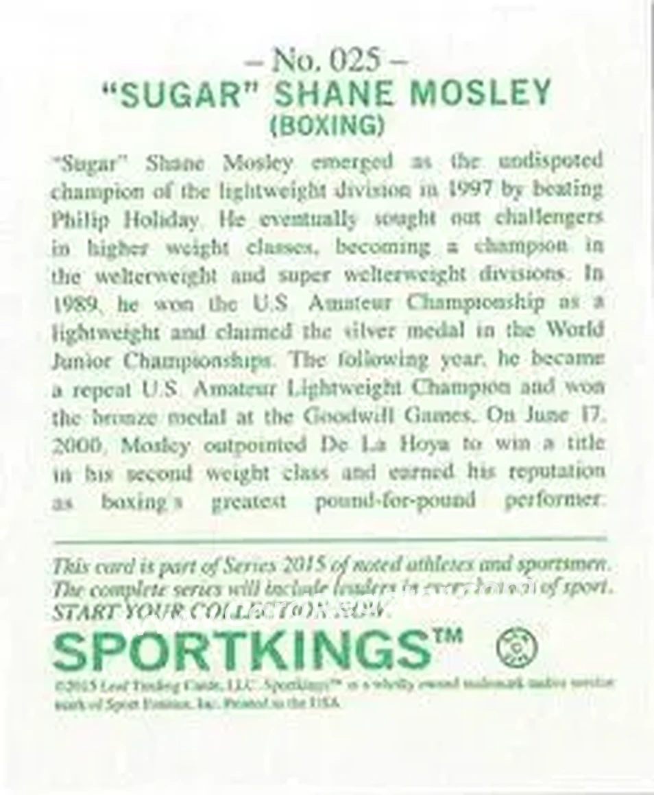 2015 Leaf Sportkings - Mini #025 - Shane Mosley - Back