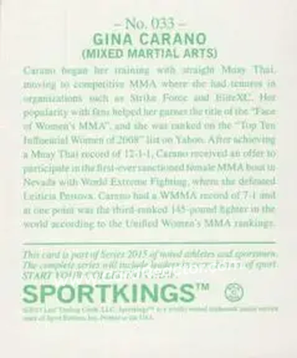 2015 Leaf Sportkings - Mini #033 - Gina Carano - Back 2015 Leaf Sportkings - Mini #033 - Gina Carano - Back