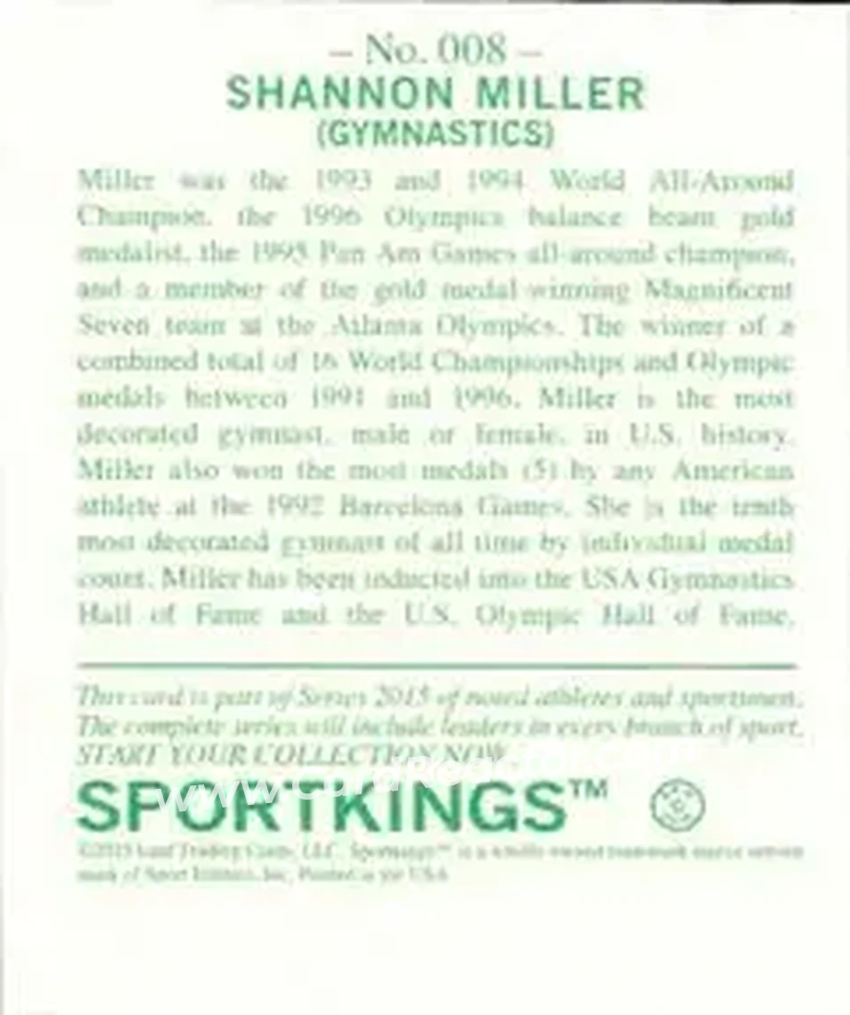 2015 Leaf Sportkings - Mini Green #008 - Shannon Miller - Back