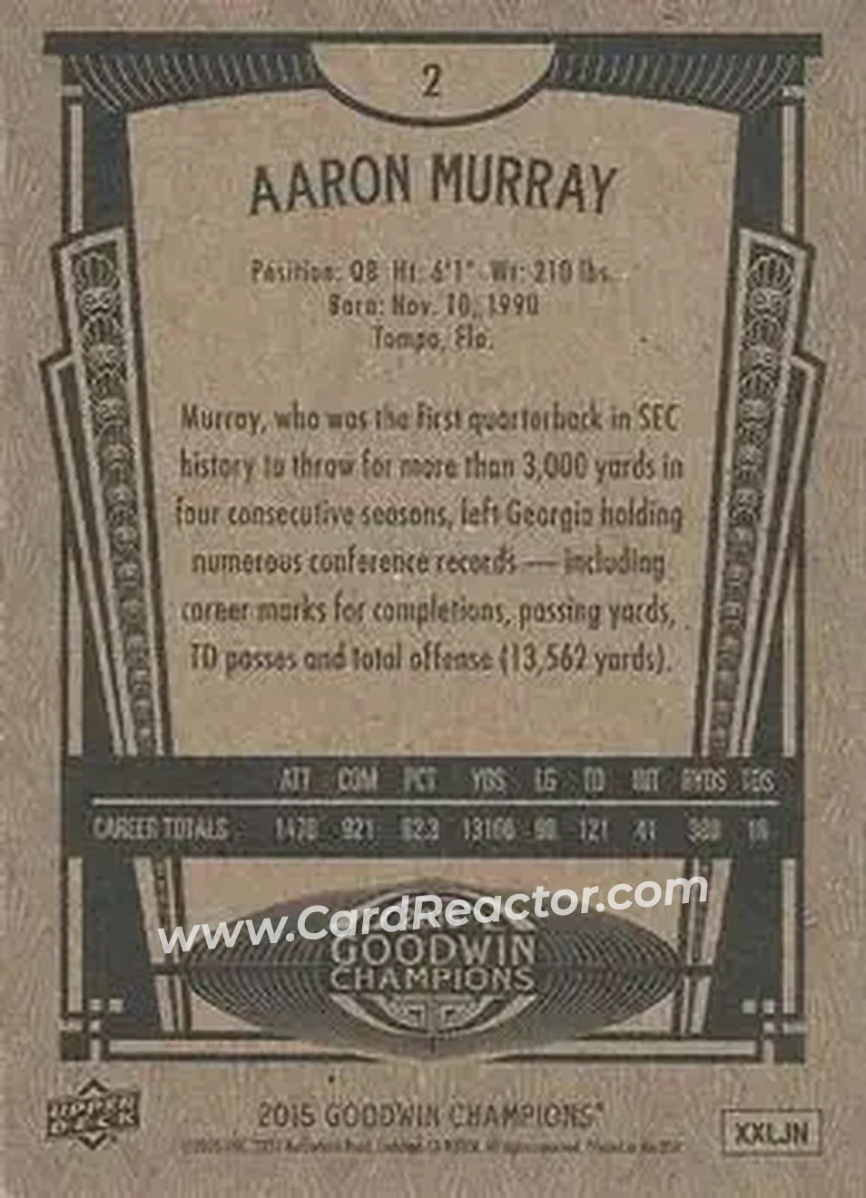 2015 Upper Deck Goodwin Champions #2 - Aaron Murray - Back