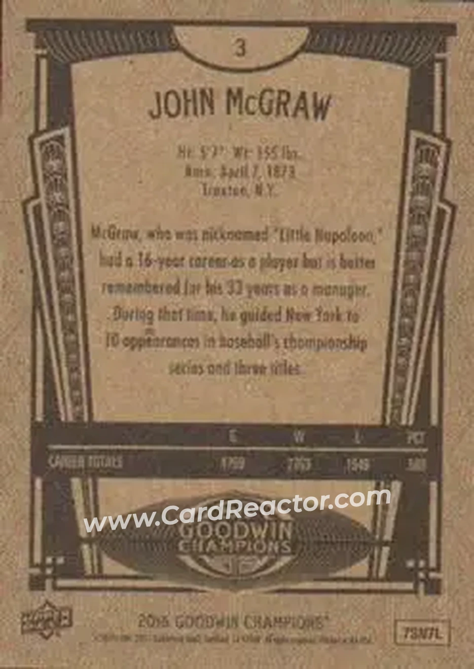 2015 Upper Deck Goodwin Champions #3 - John McGraw - Back