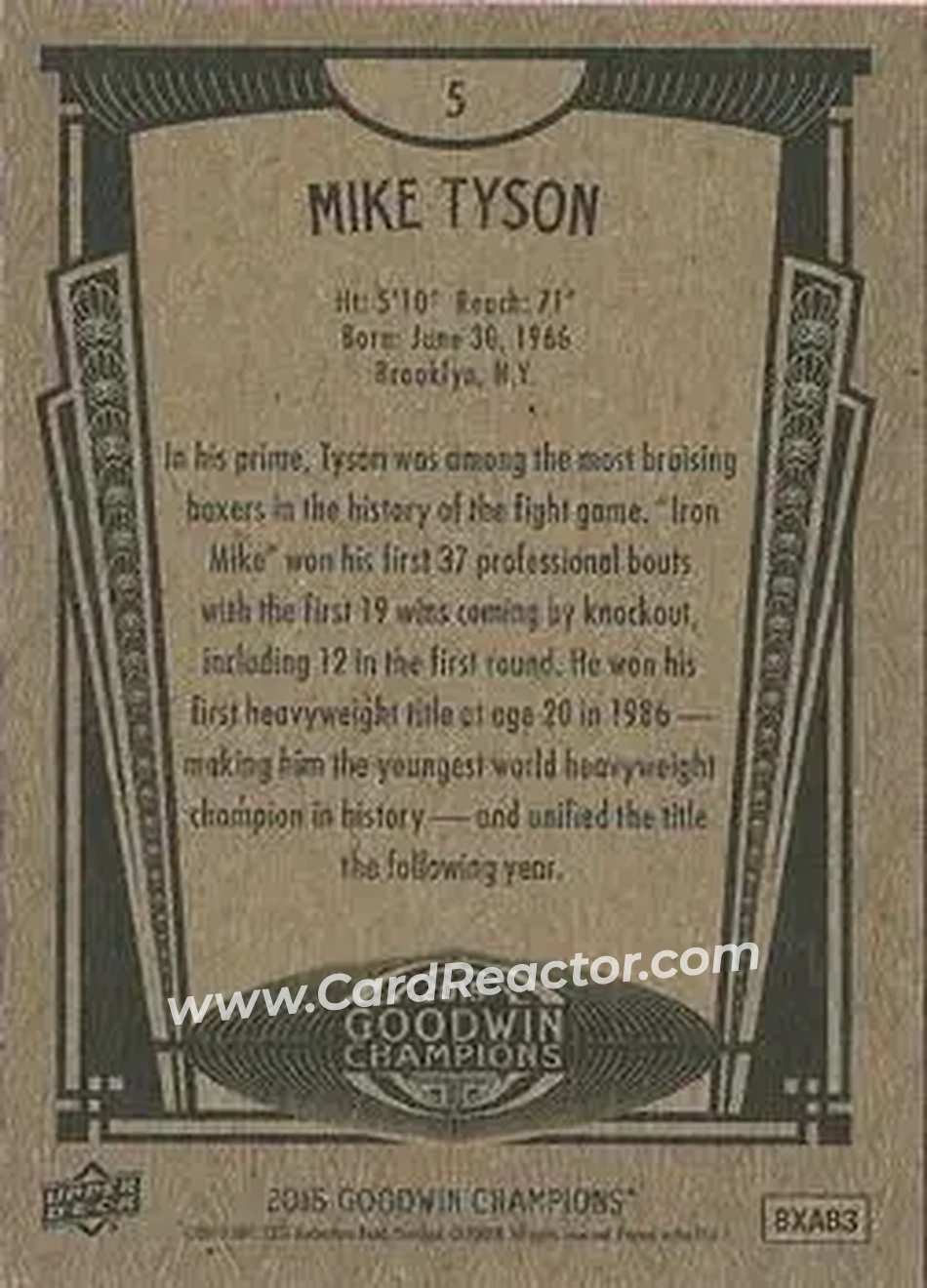 2015 Upper Deck Goodwin Champions #5 - Mike Tyson - Back