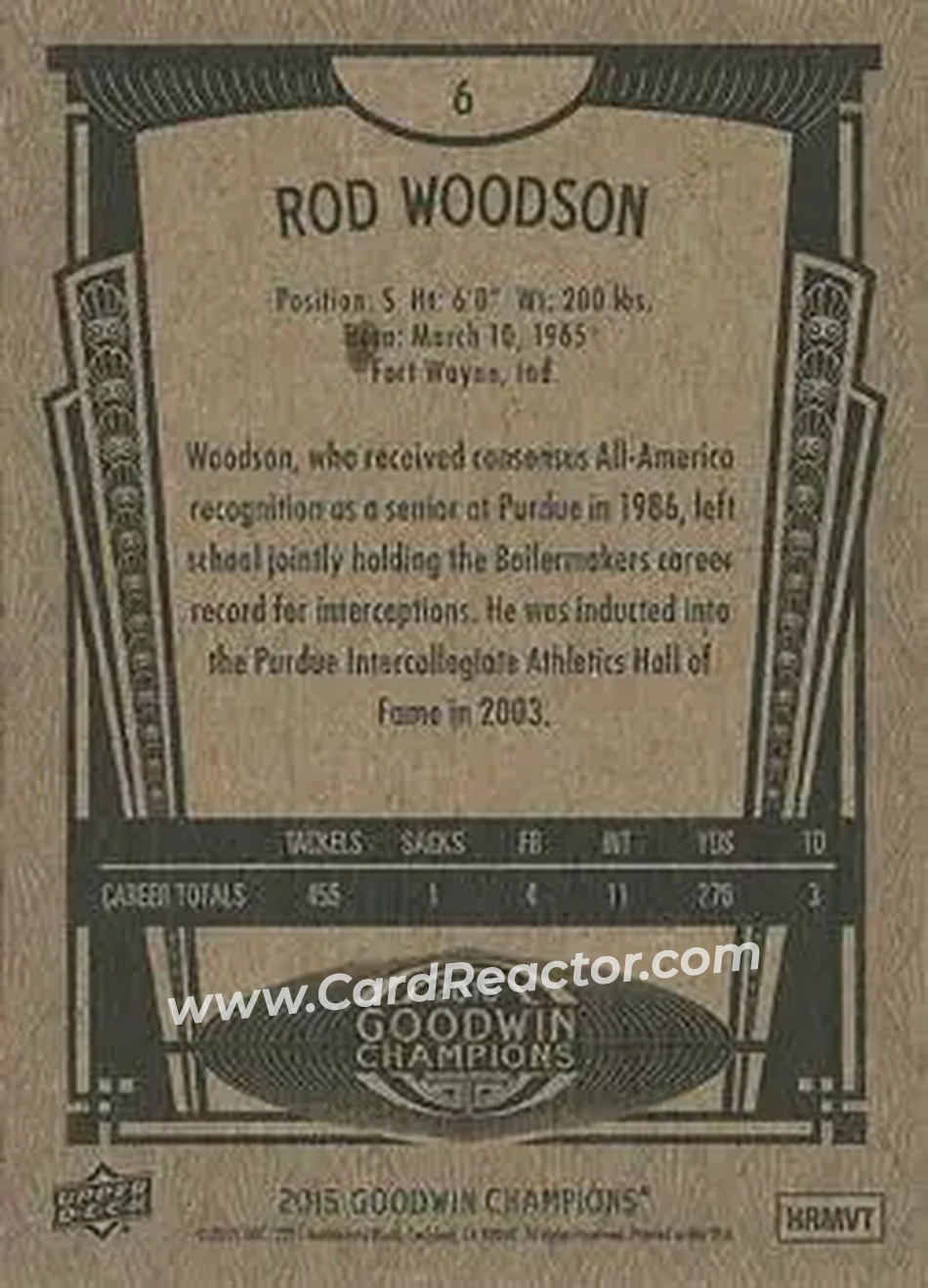 2015 Upper Deck Goodwin Champions #6 - Rod Woodson - Back