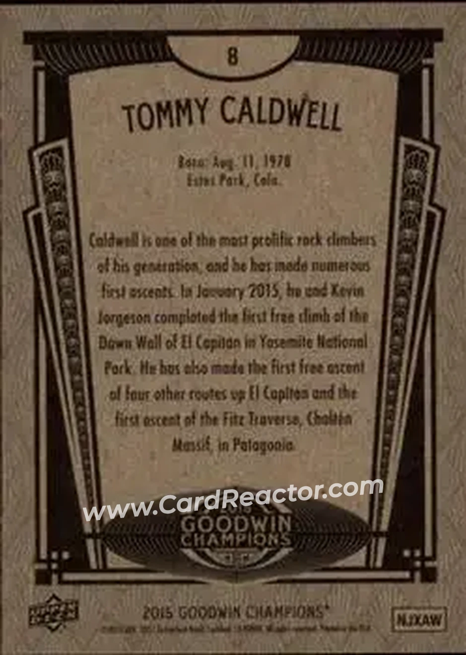 2015 Upper Deck Goodwin Champions #8 - Tommy Caldwell - Back