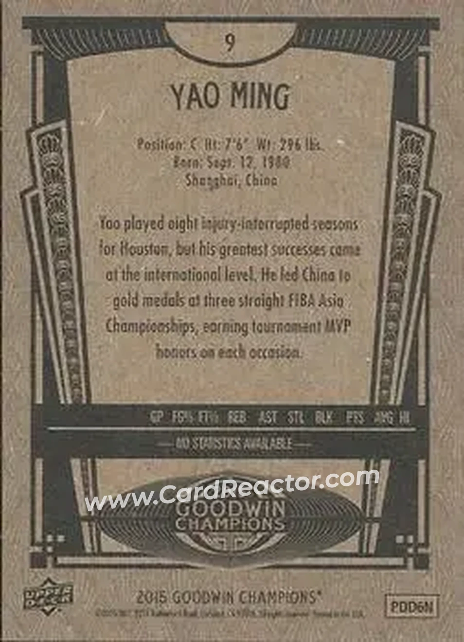 2015 Upper Deck Goodwin Champions #9 - Yao Ming - Back