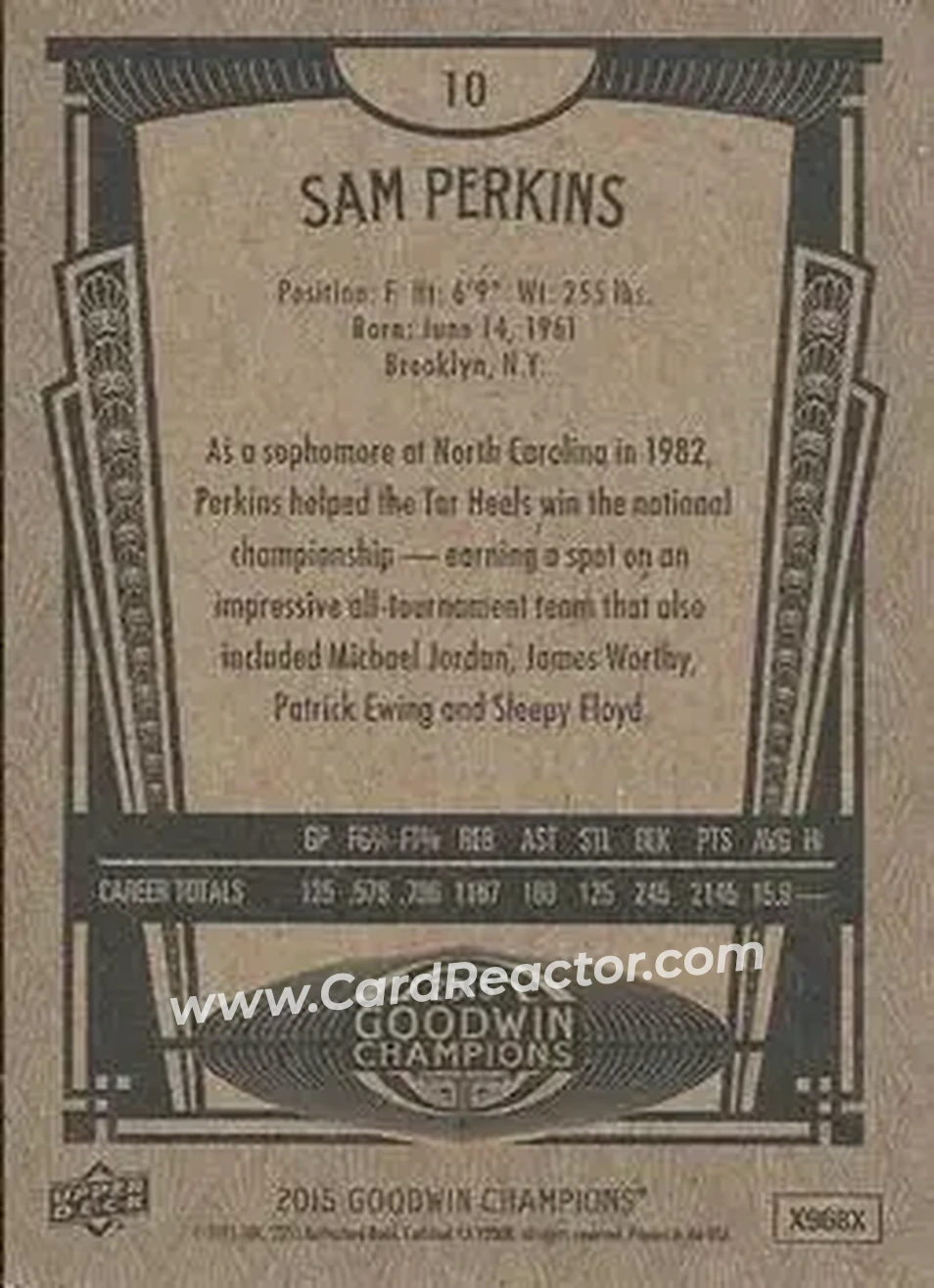 2015 Upper Deck Goodwin Champions #10 - Sam Perkins - Back