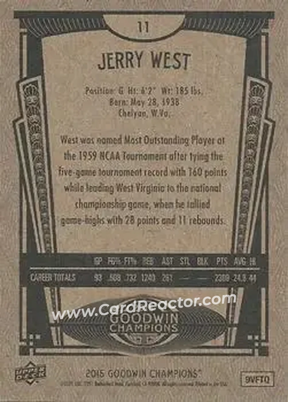 2015 Upper Deck Goodwin Champions #11 - Jerry West - Back