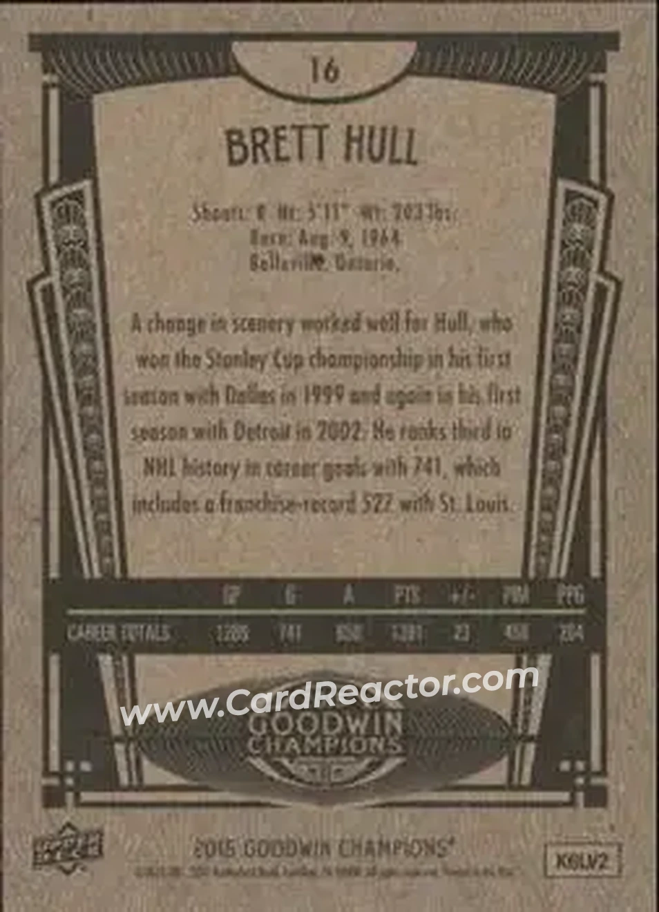 2015 Upper Deck Goodwin Champions #16 - Brett Hull - Back
