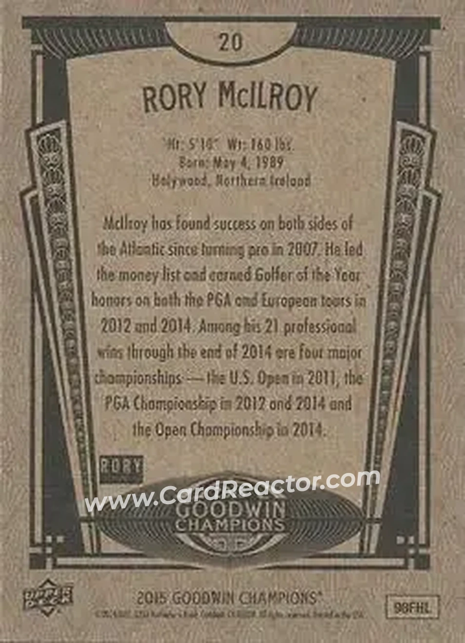 2015 Upper Deck Goodwin Champions #20 - Rory McIlroy - Back