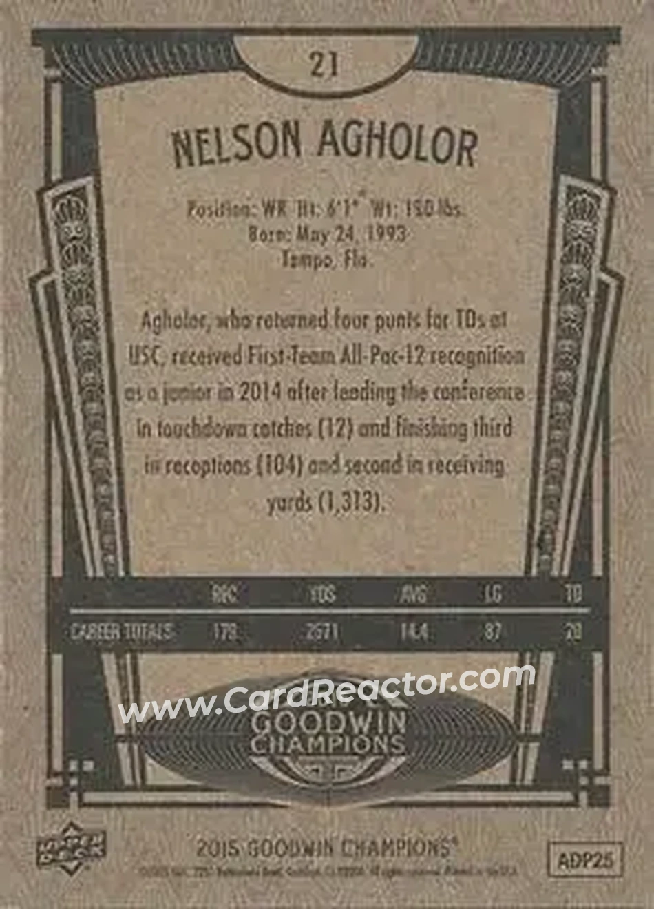 2015 Upper Deck Goodwin Champions #21 - Nelson Agholor - Back