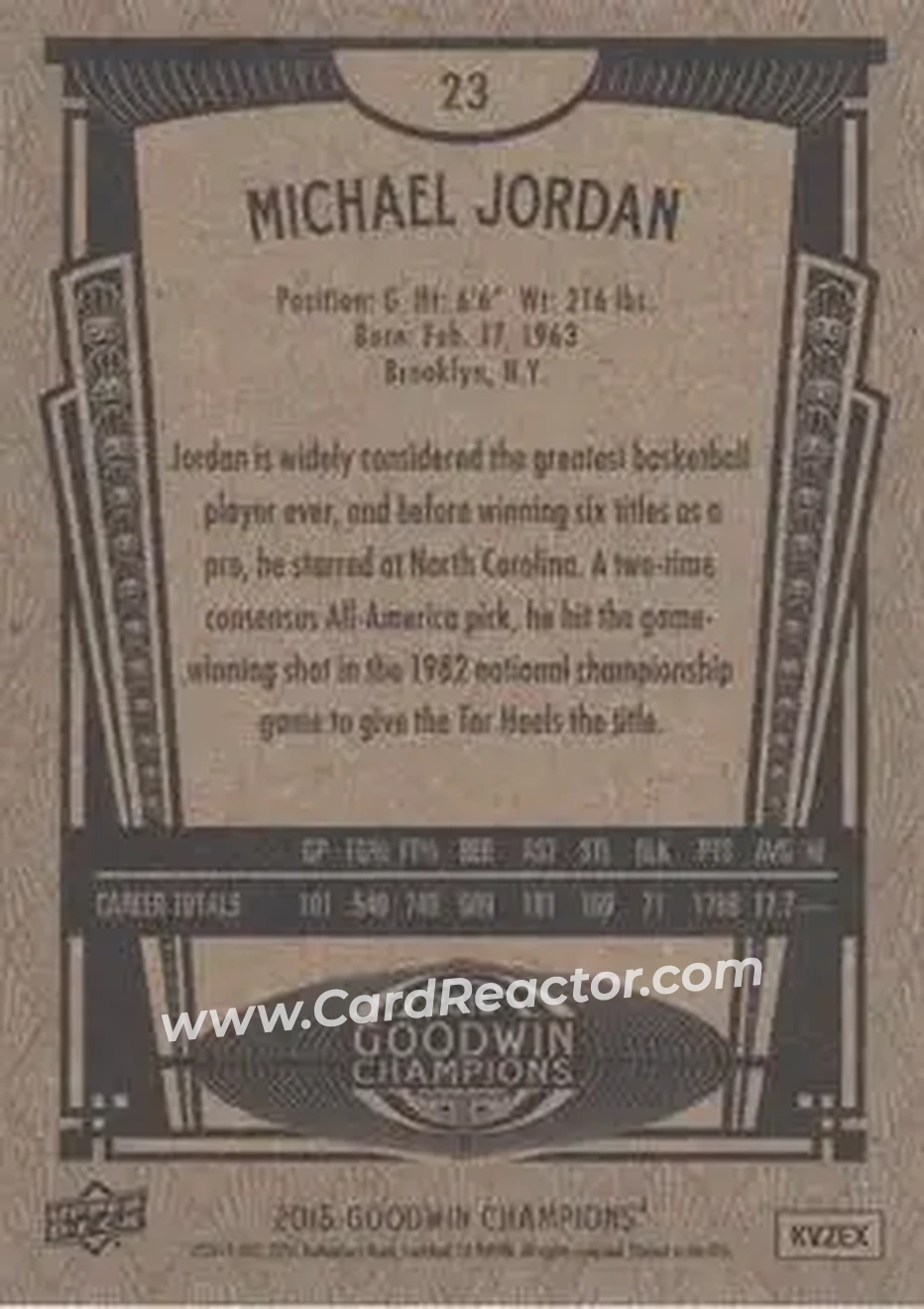 2015 Upper Deck Goodwin Champions #23 - Michael Jordan - Back