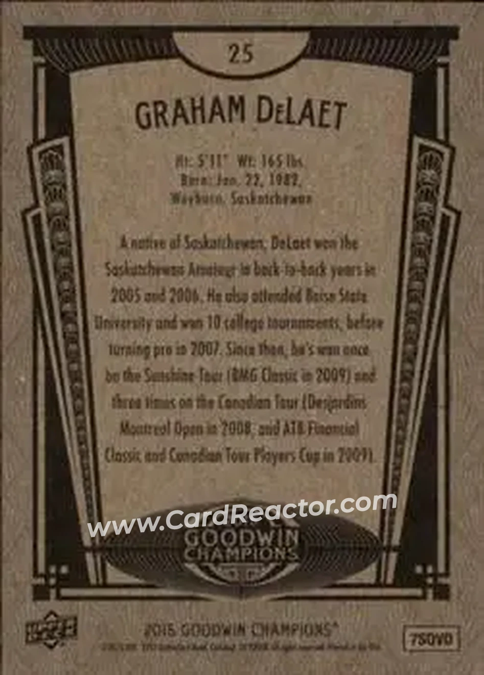 2015 Upper Deck Goodwin Champions #25 - Graham DeLaet - Back