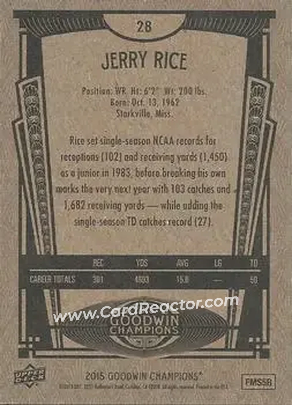 2015 Upper Deck Goodwin Champions #28 - Jerry Rice - Back