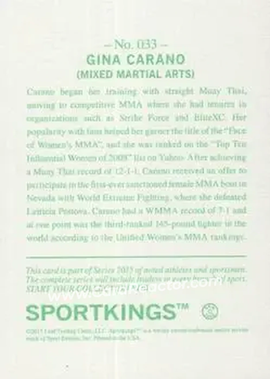 2015 Leaf Sportkings - Gold #033 - Gina Carano - Back 2015 Leaf Sportkings - Gold #033 - Gina Carano - Back