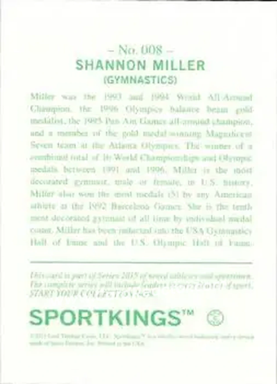 2015 Leaf Sportkings - Green #008 - Shannon Miller - Back